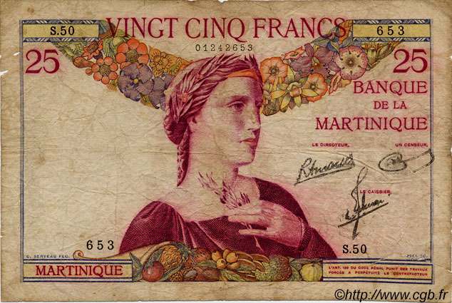 25 Francs MARTINIQUE  1945 P.12 G