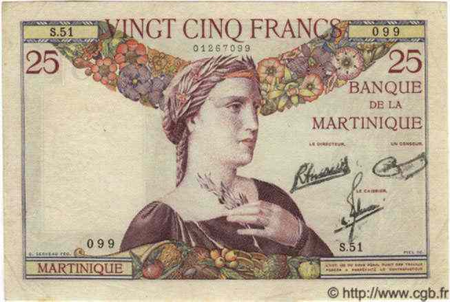 25 Francs MARTINIQUE  1945 P.12 VF