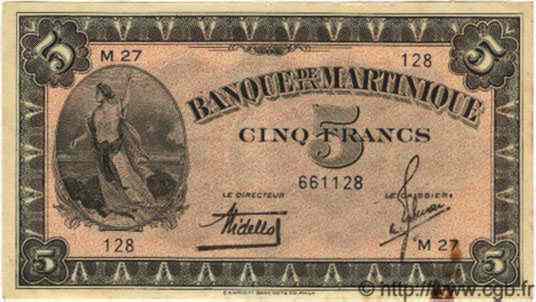 5 Francs MARTINIQUE  1942 P.16b VF