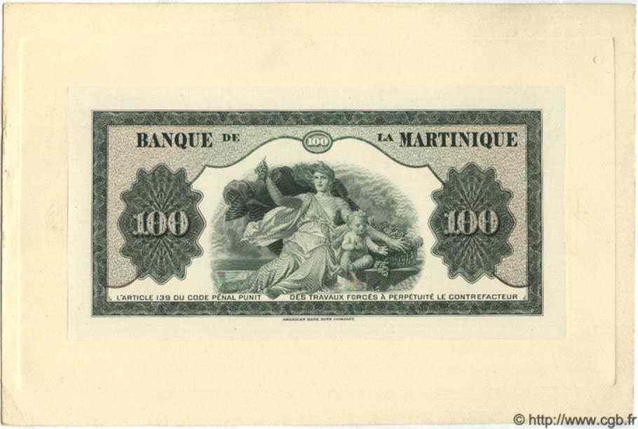100 Francs Épreuve MARTINIQUE  1942 P.19 SC+