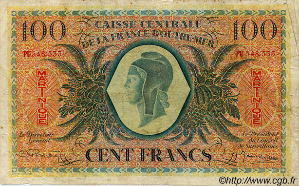 100 Francs MARTINIQUE  1943 P.25 fS