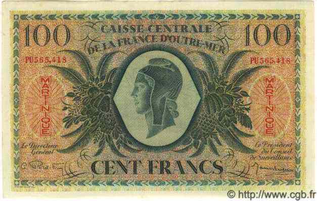 100 Francs MARTINIQUE  1943 P.25 AU