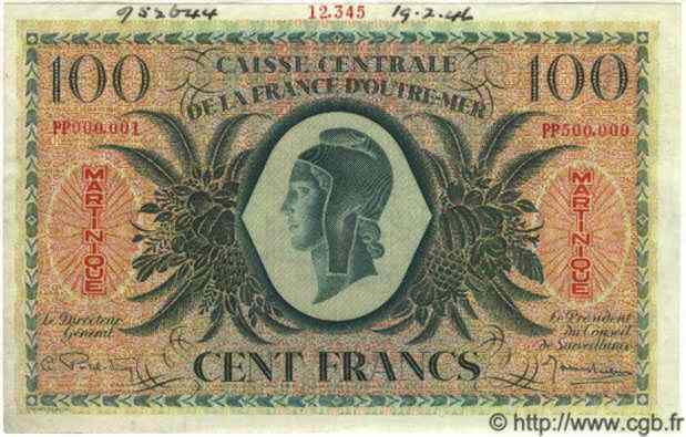 100 Francs Spécimen MARTINIQUE  1943 P.25s AU