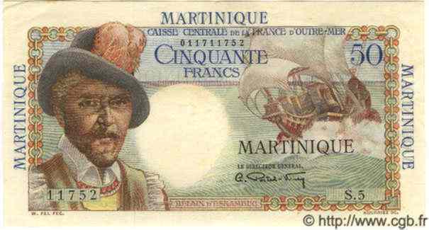 50 Francs Belain d Esnambuc MARTINIQUE  1946 P.30a AU