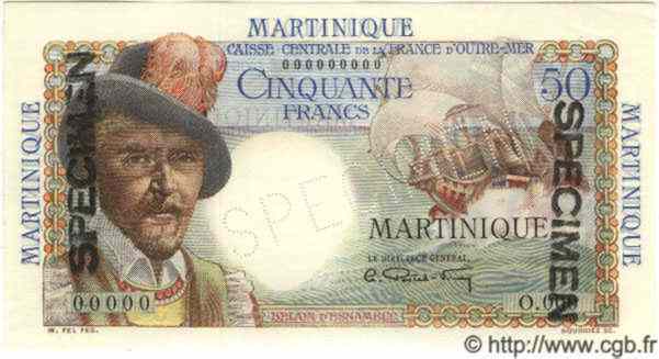 50 Francs Belain d Esnambuc Spécimen MARTINIQUE  1946 P.30s ST