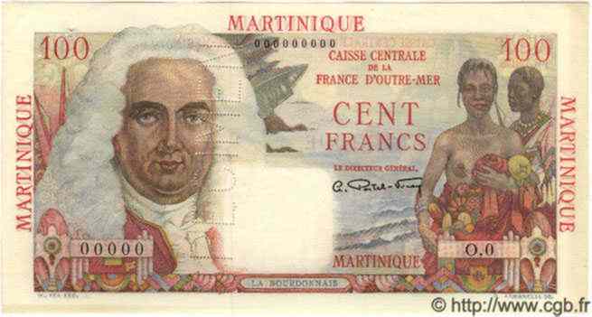 100 Francs La Bourdonnais Spécimen MARTINIQUE  1946 P.31s AU