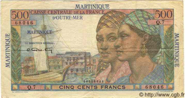 500 Francs Pointe à Pitre MARTINIQUE  1949 P.32 MBC