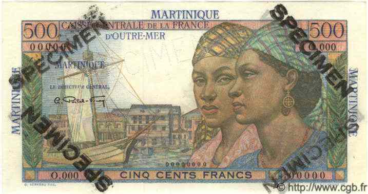 500 Francs Pointe à Pitre Spécimen MARTINIQUE  1949 P.32s FDC