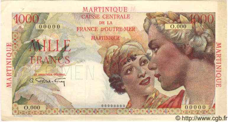 1000 Francs Union Française Spécimen MARTINIQUE  1946 P.33s SPL