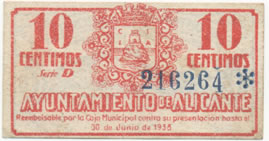 10 Centimos ESPAÑA Alicante 1937 E.078 MBC