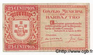25 Centimos SPANIEN Badastro 1937 E.127 S