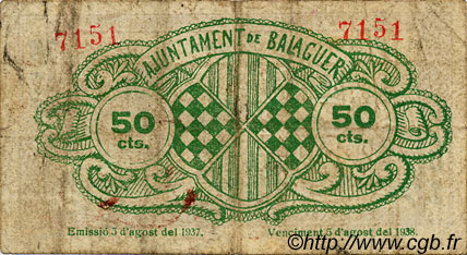 50 Centims SPAGNA Balaguer 1937 C.070a q.MB