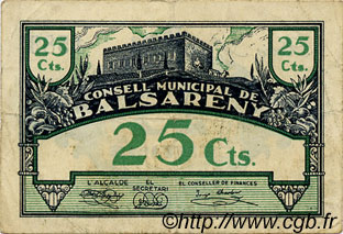 25 Centims SPAIN Balsareny 1937 C.072a VF