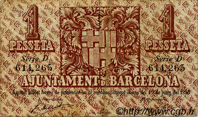 1 Pesseta SPAIN Barcelona 1937 C.78.1 VF