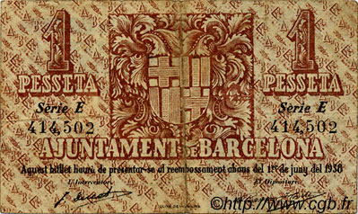 1 Pesseta SPAIN Barcelona 1937 C.78.1 F - VF