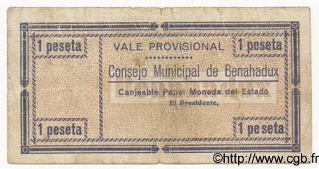1 Peseta SPAIN Benahadux 1936 E.--(cf.145) F-