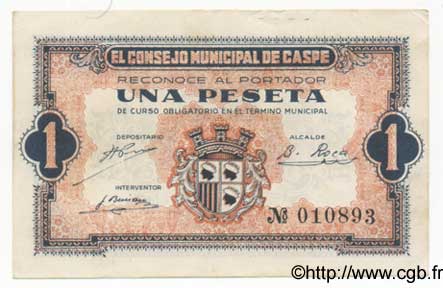 1 Peseta SPAIN Caspe 1936 E.254 XF
