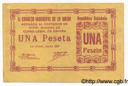 1 Peseta SPANIEN La Union 1937 E.755a SS