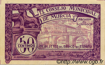 50 Centimos SPAIN Murcia 1937 E.522a AU