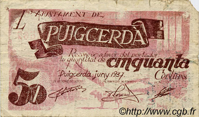 50 Centims SPAIN Puigcerda 1937 C.487 F
