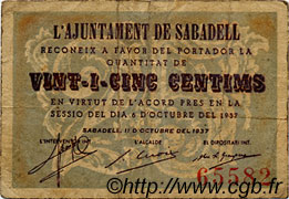25 Centims ESPAGNE Sabadell 1937 C.536a pr.TB