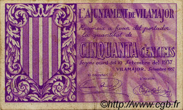 50 Centims  ESPAGNE Vilamajor 1937 C.663a TTB
