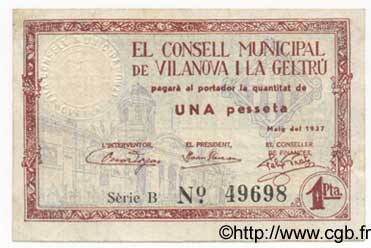 1 Pesseta  ESPAGNE Vilanova I La Geltru 1937 C.677a pr.TTB