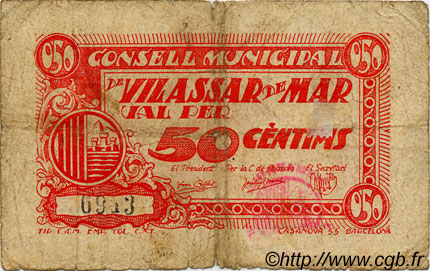 50 Centims ESPAGNE Vilassar De Mar 1937 C.683a B+