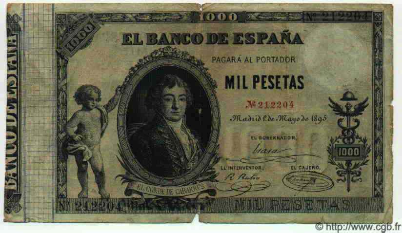 1000 Pesetas SPAIN  1895 P.045 F+