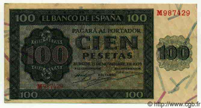 100 Pesetas SPANIEN  1936 P.101 fVZ