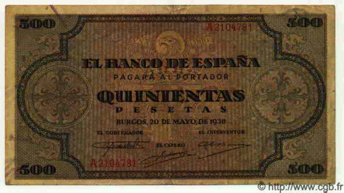 500 Pesetas SPANIEN  1938 P.114 SS