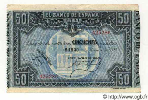 50 Pesetas ESPAGNE Bilbao 1937 PS.564a SUP+