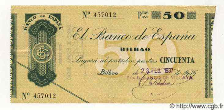 50 Pesetas ESPAGNE Bilbao 1937 PS.553f TTB à SUP