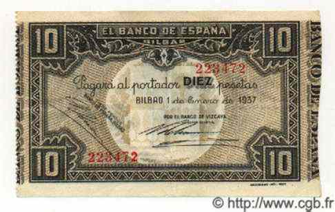 10 Pesetas ESPAGNE Bilbao 1937 PS.562(f) TTB