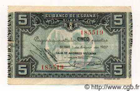 5 Pesetas  ESPAGNE Bilbao 1937 PS.561(g) TTB+