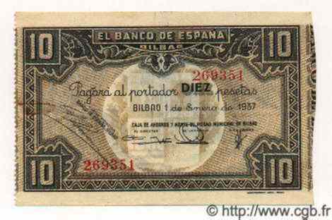 10 Pesetas ESPAGNE Bilbao 1937 PS.562h TTB+