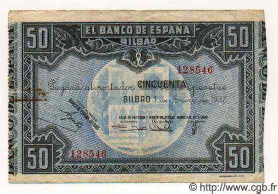 50 Pesetas ESPAGNE Bilbao 1937 PS.564h TTB