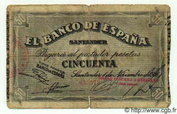 50 Pesetas  ESPAGNE Santander 1936 PS.584(c) B