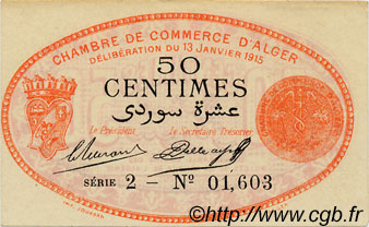 50 Centimes ALGÉRIE Alger 1915 JP.04 SUP à SPL