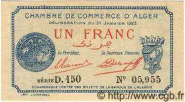 1 Franc ALGERIA Alger 1923 JP.23 UNC