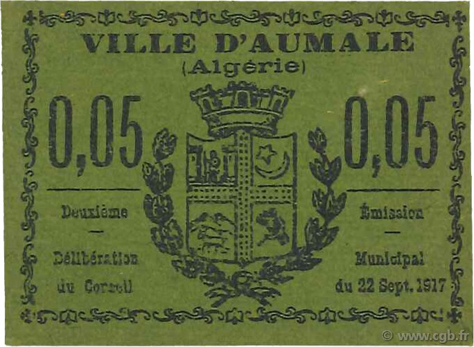 5 Centimes ALGÉRIE Aumale 1917 JPCV.03 pr.NEUF