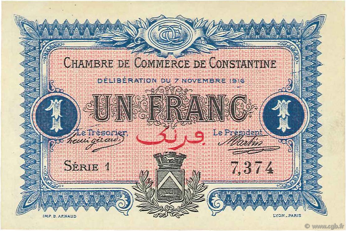1 Franc ALGÉRIE Constantine 1916 JP.140.10 pr.NEUF