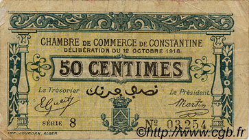50 Centimes ALGÉRIE Constantine 1918 JP.11 TB