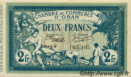 2 Francs  ALGÉRIE Oran 1918 JP.09 SPL