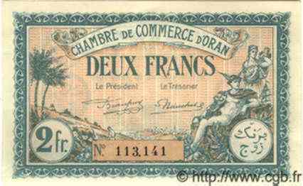 2 Francs ALGÉRIE Oran 1921 JP.15 pr.NEUF