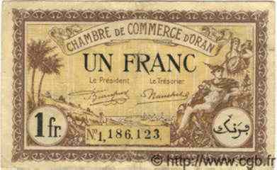 1 Franc ALGÉRIE Oran 1922 JP.17 TB à TTB