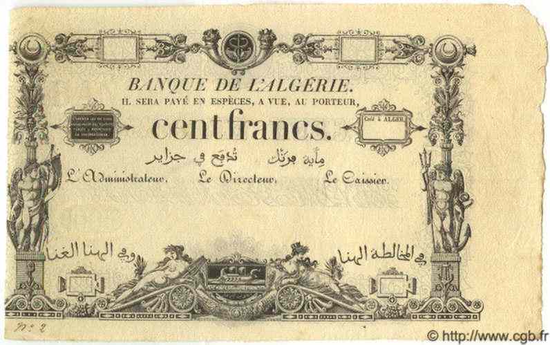 100 Francs Épreuve ALGÉRIE  1851 P.-- SPL
