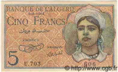 5 Francs ALGERIA  1944 P.005 UNC