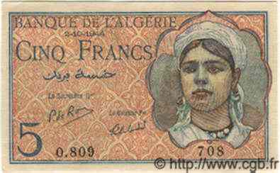 5 Francs  ALGÉRIE  1944 P.094b SUP