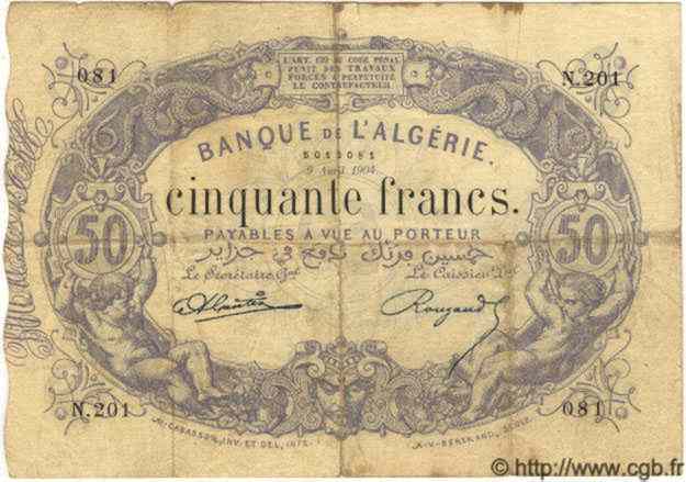 50 Francs  ALGÉRIE  1904 P.014 TB
